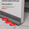 A white door draft stopper is shown installed under a door, highlighting soundproof and anti-mosquito features.