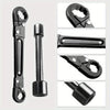 A set of professional double-ended pipe wrenches shown in various views and angles.
