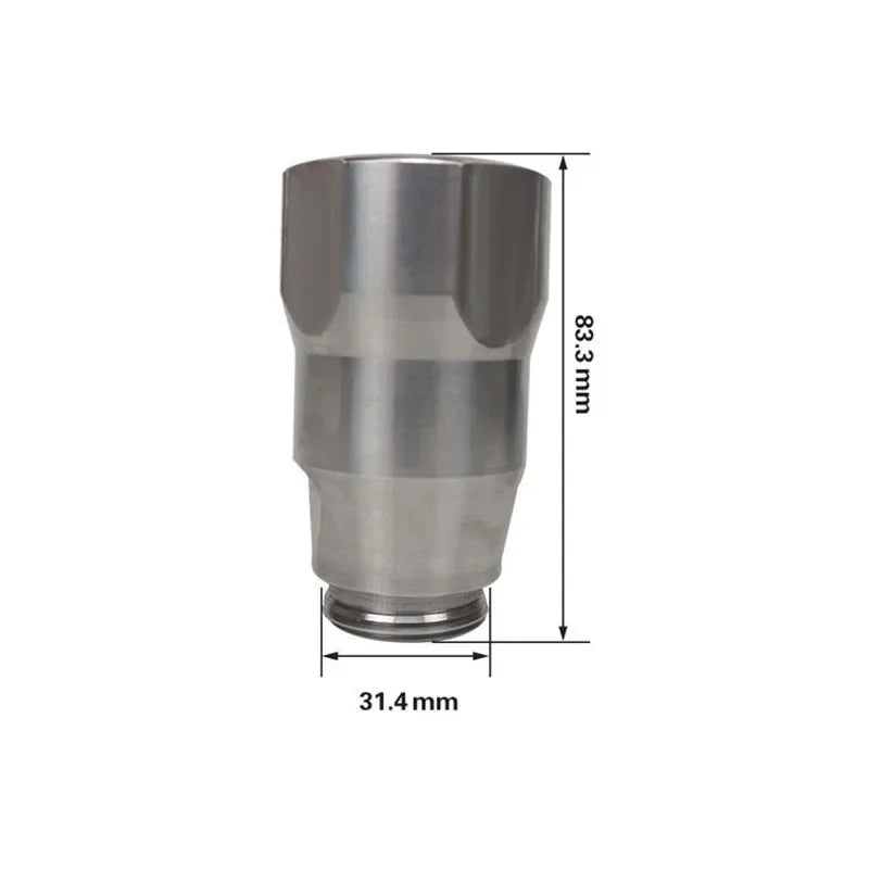 A silver metal filter pump rod accessory for an airless spraying machine, shown in a side view with dimensions.