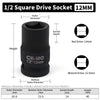 A black 1/2 square drive socket with a 12mm drive size and various dimensions shown.