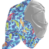 Silikonverklebtes Schutzhelm- und Schleier-Set mit blau-lila Fischmuster.