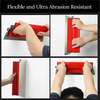 A red professional skimming blade is shown being used to finish drywall, demonstrating its flexible and ultra abrasion resist