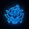 A glowing blue neon wall sign depicting a stylized fox face with pointed ears and features.