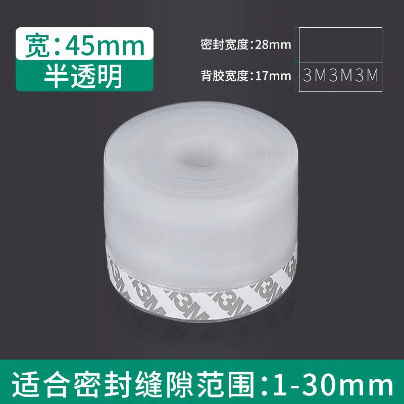 Roll of 45mm translucent adhesive weather stripping seal tape with 28mm and 17mm profiles