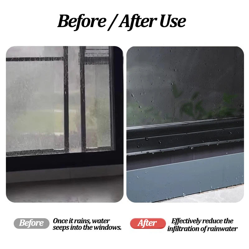 Vorher-Nachher-Vergleich: Dichtungsstreifen für Fenster, die Regenwasser eindringen reduzieren.