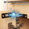 Set of magnetic patches showing strong magnetic cabinet suction on a wooden surface