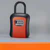 A black and orange durable outdoor password key storage box with a metal handle and multiple key slots.