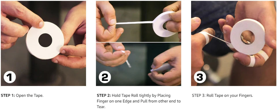 Drei Schritte zur Anwendung von professionellem Sport-Fingertape bei Sportverletzungen.