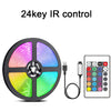 Dispositivo de control IR de 24 teclas con luz LED RGB circular y panel de control remoto.