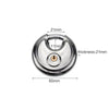 A heavy duty stainless steel round padlock with a 60mm diameter and 21mm thickness.