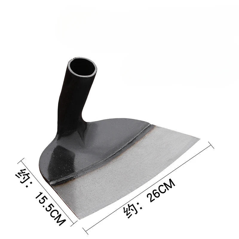 A black durable manganese steel garden hoe with a wide blade and a narrow handle.