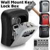 A black wall mount key lock box with a silver door showing a 4 digits password keypad.