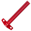 A red precision marking T-square used for woodworking measurements.
