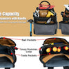 A black tool organizer featuring removable tool organizers with handles and deep pockets for convenient storage.