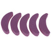 A set of five purple, curved sharpening tools for a portable chainsaw tooth kit.