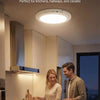 A smart motion sensor light installed in a kitchen ceiling, illuminating a cooking area.