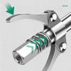 Close-up view of a silver high-hard alloy grip for a grease gun tool designed for long-lasting durability.