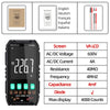 A black digital multimeter with a display showing 226.7V and various language options.