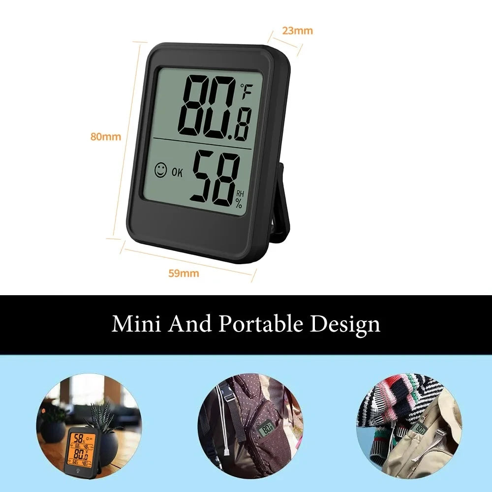 A black portable digital thermometer and hygrometer displaying a temperature of 80.8 degrees Fahrenheit.