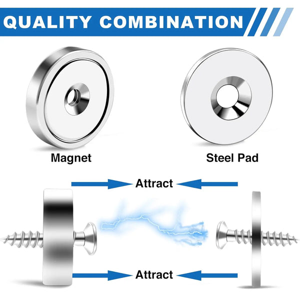Magnet und Stahlplatte, die Anziehungskraft zwischen magnetischen Komponenten demonstrieren.