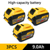 Three yellow and black high-capacity lithium-ion batteries labeled 9.0Ah each