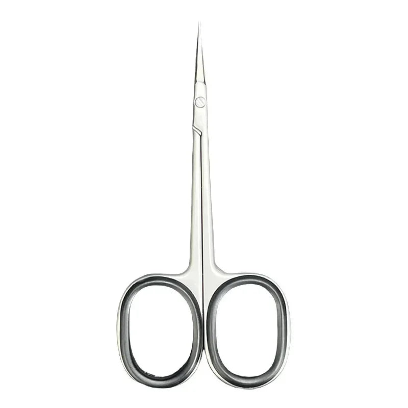 Professional stainless steel nail cuticle trimmer with sharp metal blades.