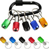 A set of 12 socket bit holders with keyring extensions in various colors like green, red, blue, and gold.