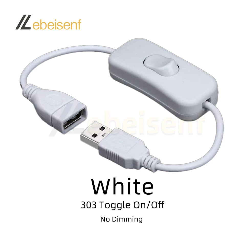 White USB to DC LED controller cable with a toggle on/off switch