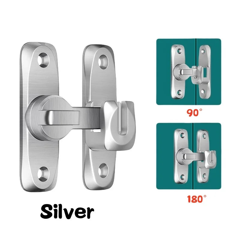 Verrou à loquet de porte à bascule en alliage de zinc argenté, configurations à 90 et 180 degrés