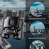 A black high-power folding binoculars device demonstrating various amplification effects.