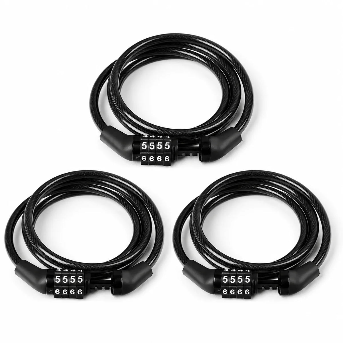 Black portable anti-theft bike cable lock with coiled cables and locking mechanism