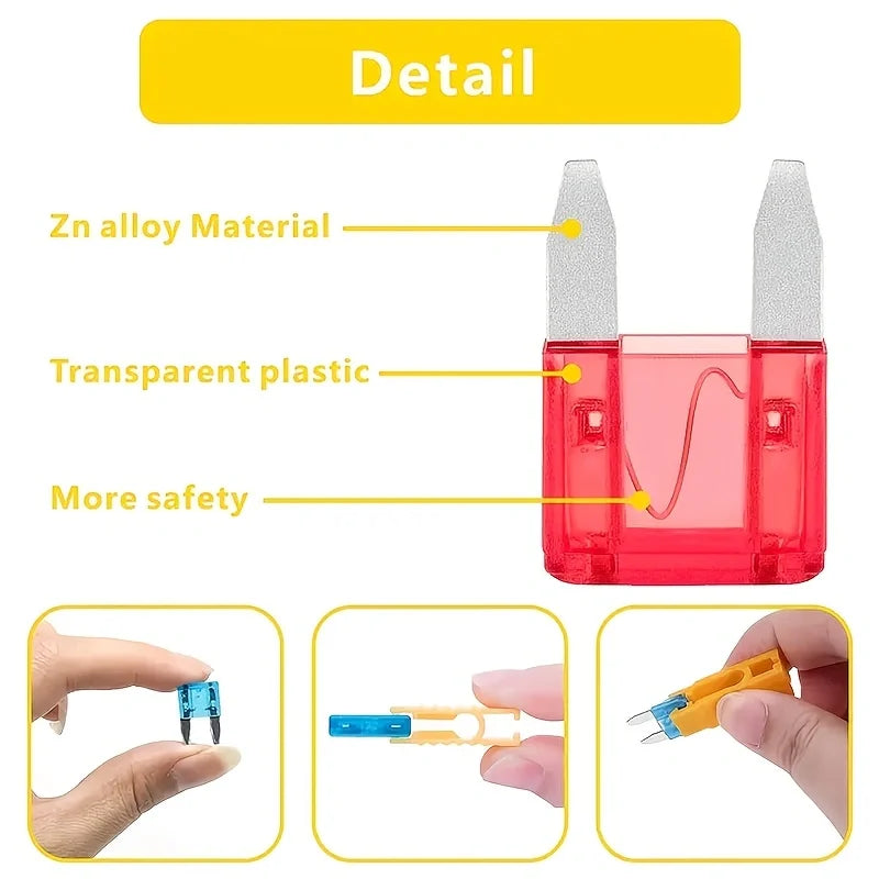 A precision car fuse combination kit showing a transparent red plastic housing and metal components for electrical connection