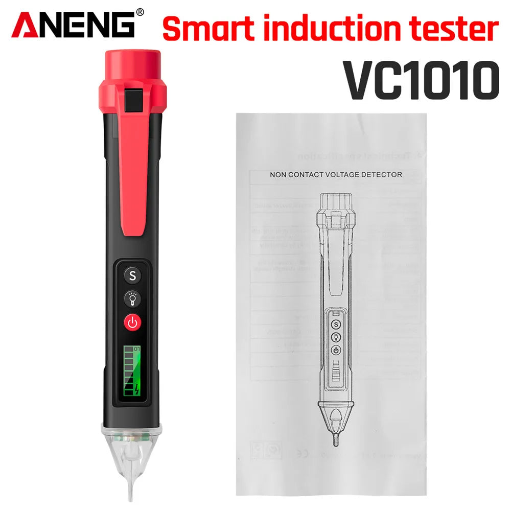 Aneng Smart induction tester VC1010 device shown next to its instruction manual.