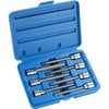 A blue plastic case containing a set of precision hex socket bits for drill and repair.