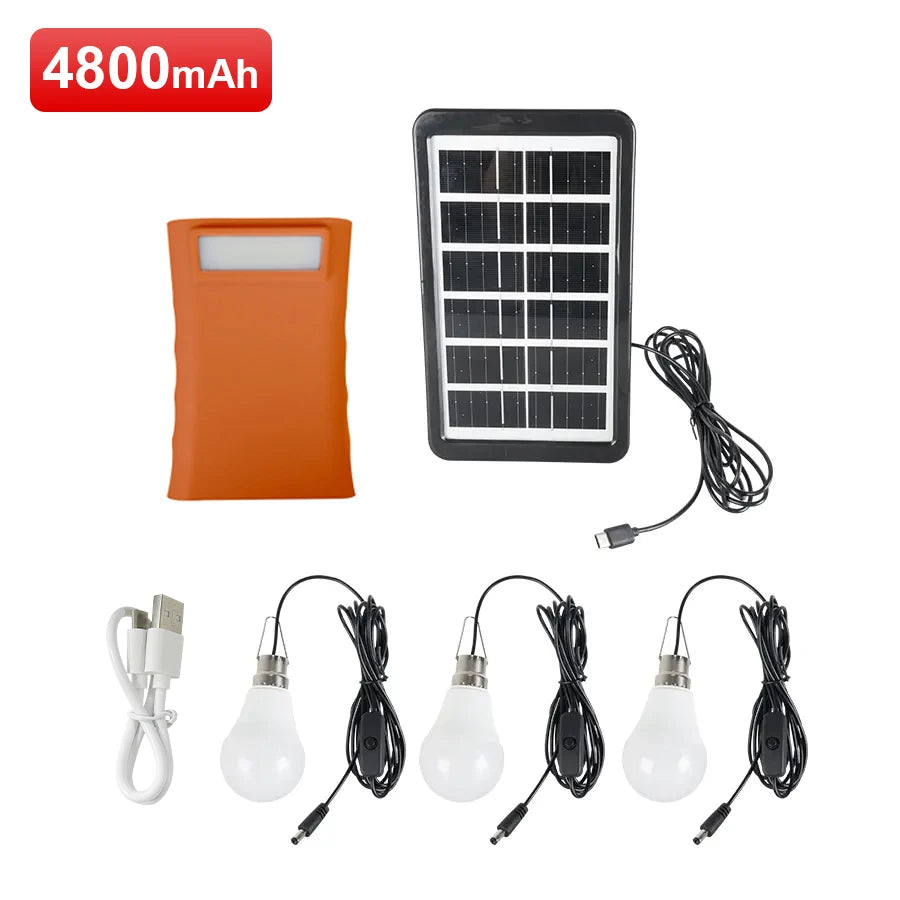 Ein Set mit einer 4800mAh Solarmodul und mehreren LED-Hängelampen.