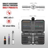 A set of S2 steel bits and a magnetic ratchet screwdriver tool for daily projects.