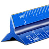 Règle architecturale bleue de précision affichant des mesures impériales.
