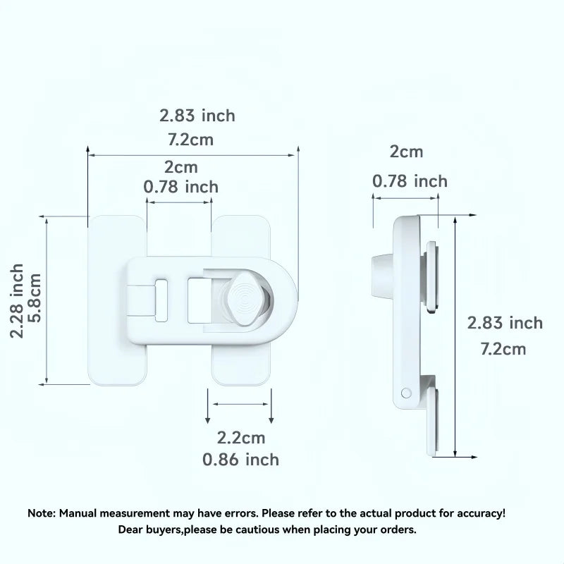 White easy install door lock for refrigerator and freezer doors shown with dimensions.