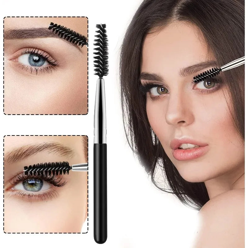 A professional eyebrow trimming set featuring tweezers and a brush used for shaping eyebrows and eyelashes.