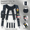 Black padded tool belt suspender featuring detachable phone pocket and tool holder clips
