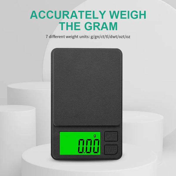 A black digital kitchen scale displaying 0.00 grams on a white surface.