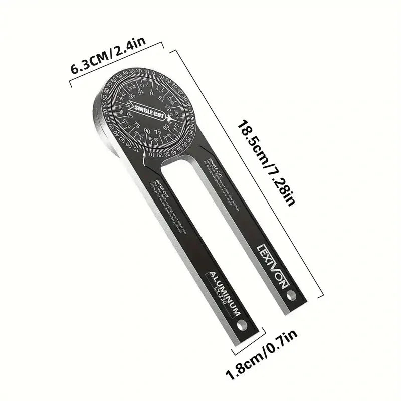 Équerre de coupe laser noire avec rapporteur et corps long et fin.