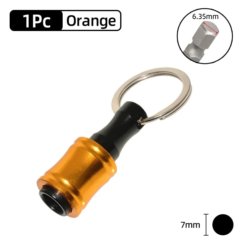 Orange 1Pc screwdriver bit holder with a hexagonal shaft and a metal ring.