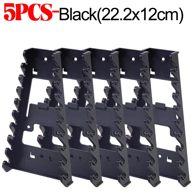 Five black plastic organizer racks with a 22.2x12cm size.