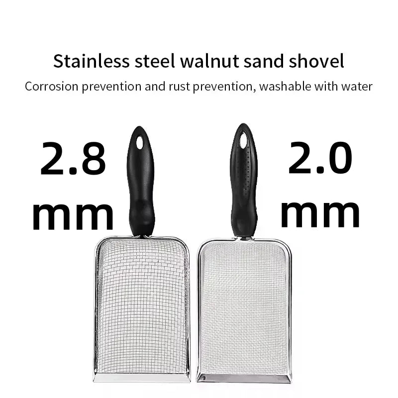 Stainless steel walnut sand shovel with 2.8 mm and 2.0 mm measurements