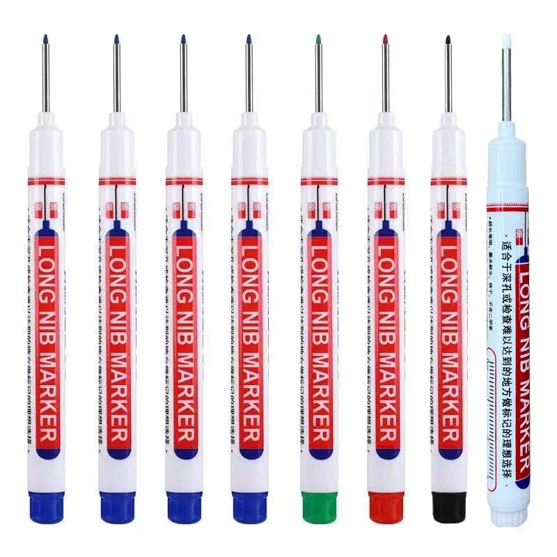 A set of long nib marker pens used for precision perforating and deep hole marking.