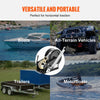 A heavy duty hand winch with a steel cable and two-way ratchet is shown in various contexts including boats, all-terrain vehi