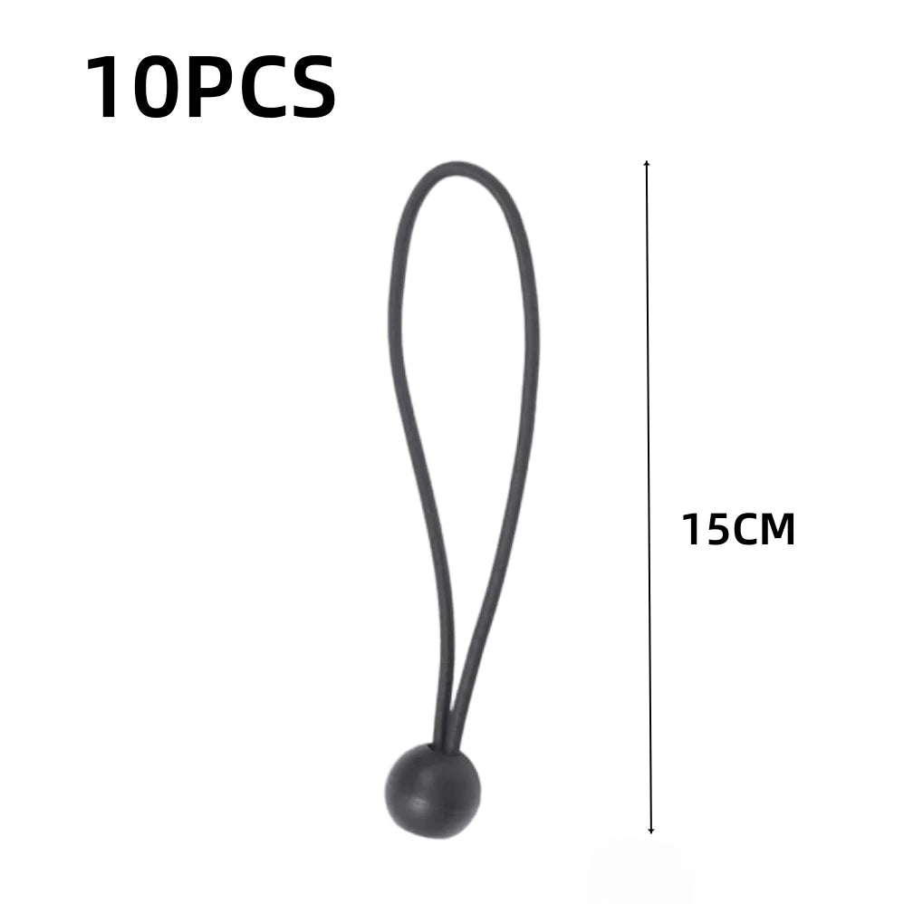 Cinco sujetadores de cuerda elástica ajustable negros, de 15 cm de largo.