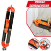 An orange and black profile scribing ruler is shown with close-ups of its features for precision measurement.