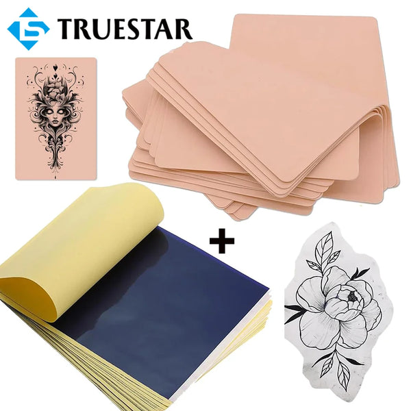 Set professioneller Tattoo-Übungsskins und Transfers mit floralem Design und blauem Folie